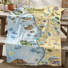 Map-themed blanket featuring California Central Coast State Parks on a wooden surface.