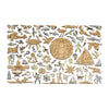 Xplorer Maps Wood Puzzle piece of a sail boat, crab, birds, canoe, buildings, flag, sea creatures, and explorers.  