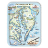 Large rectangle serving tray Map of Chesapeake Bay with various landmarks and illustrations on a blue background