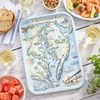 Serving Tray with a Chesapeake Bay map on a table with food and drinks