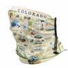 Neck gaiter with a map of Colorado on a white background