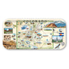 Small Serving Tray Map of Colorado with various icons and scenic illustrations on a white background