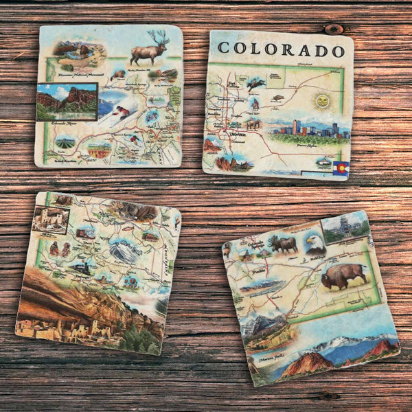 Colorado State Natural Stone Coasters - Set of 4