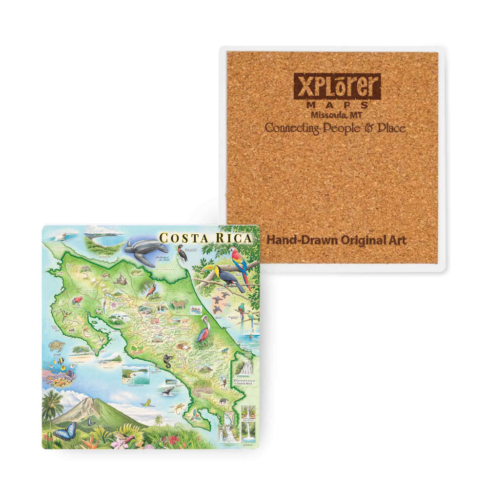 Costa Rica Map Ceramic Coasters