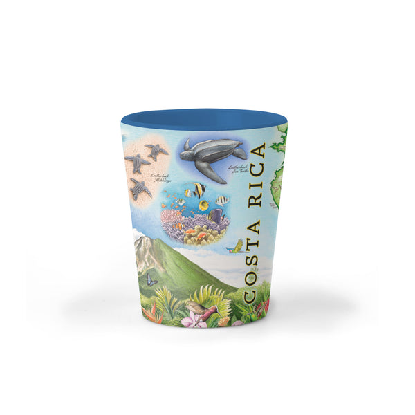 Costa Rica map ceramic shot glass with hand-drawn artwork by Xplorer Maps