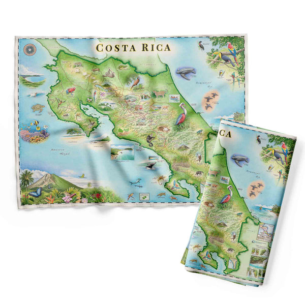Costa Rica map kitchen towel featuring hand-drawn artwork by Xplorer Maps