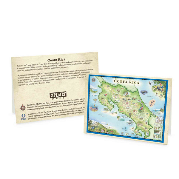 Costa Rica notecards set of 6 with hand-drawn map artwork by Xplorer Maps