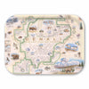 Large Denali serving tray map of Denali National Park and Preserve with illustrations of animals and scenery on a beige background.