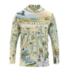 Front Sun Shirt Hoodie with Finger Lakes map design on a white background