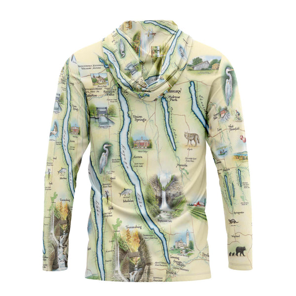 Sun Shirt Hoodie with nature-themed design on a white background