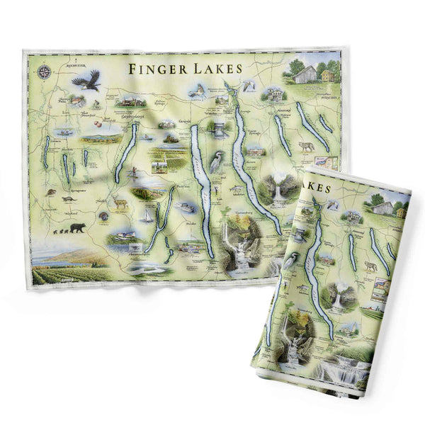 New York's Finger Lakes Map Kitchen Dishtowel 