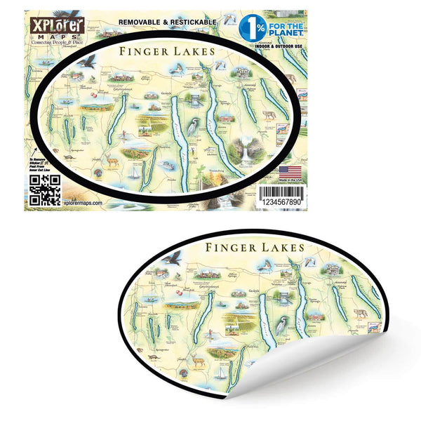 Finger Lakes New York Map Decorative Stickers.