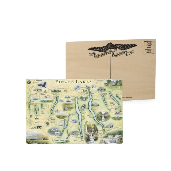 New York's Finger Lakes Map Wooden Postcard