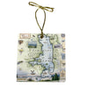 Acrylic ornament featuring a 4x4 design with hand-drawn maps of Flathead Lake showcasing the state’s landscapes, landmarks, and adventurous spirit. The ornament includes intricate details of the Rockies, valleys, and vibrant communities. 