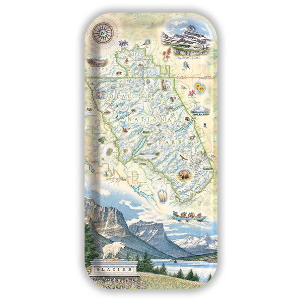Small serving tray with Glacier National Park illustration on a white background