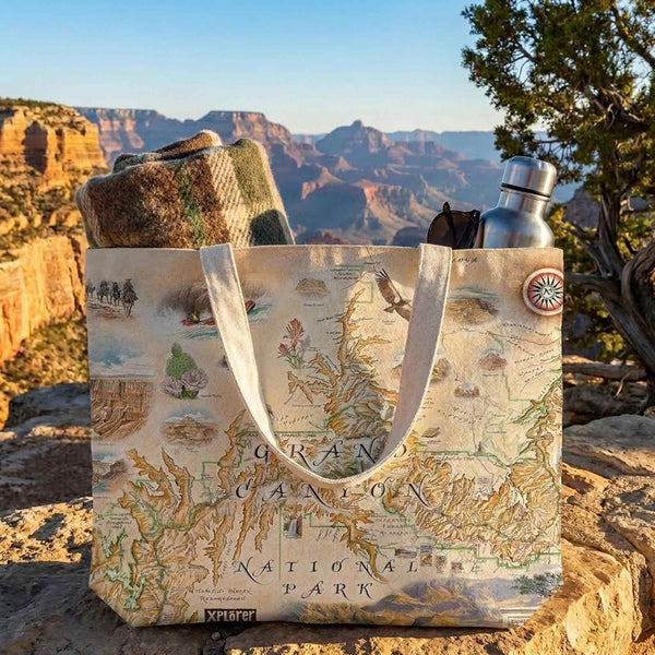 Tote bag with Grand Canyon design in a natural setting