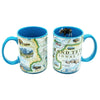 Two Blue 16 oz Wyoming's Grand Teton National Park Coffee Mug. The map features animals like elk, bison, and moose. Landmarks like the Rocky Mountains and activities like rafting the river and more! Blue - 16 oz