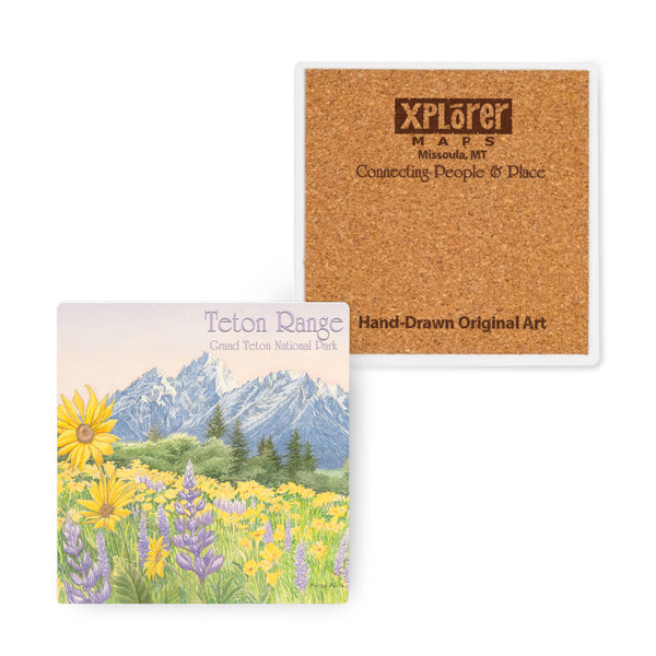 4" x 4" Grand Teton Mountain range with wildflower.