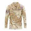 Hoodie with a map design on a white background