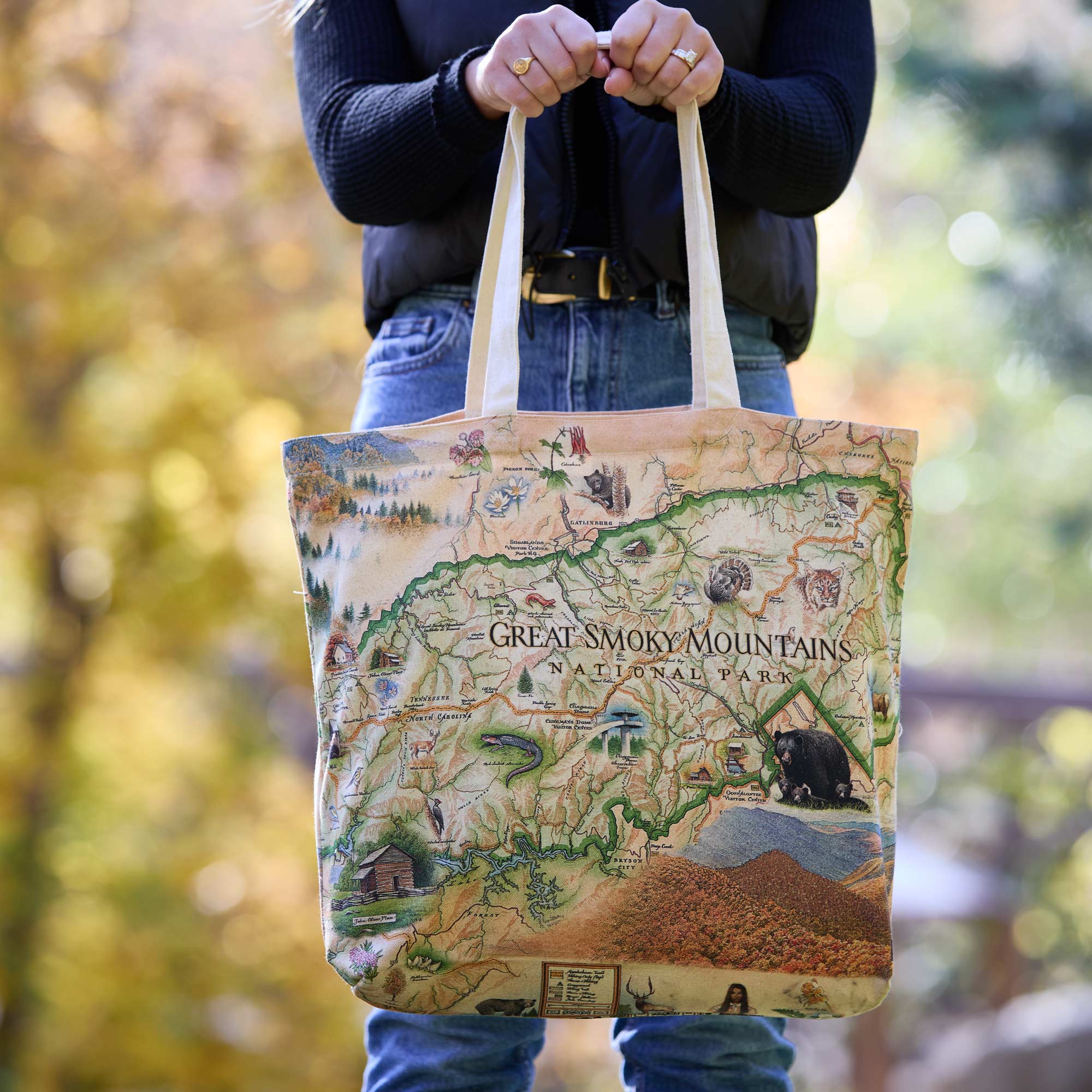 Great Smoky Mountains National Park Map Canvas Tote Bag