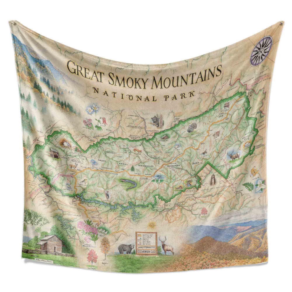 Great Smoky Mountains National Park Map Fleece Blanket