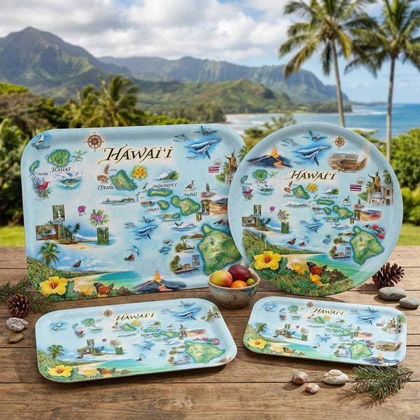 Hawai'i Map Wood Serving Trays