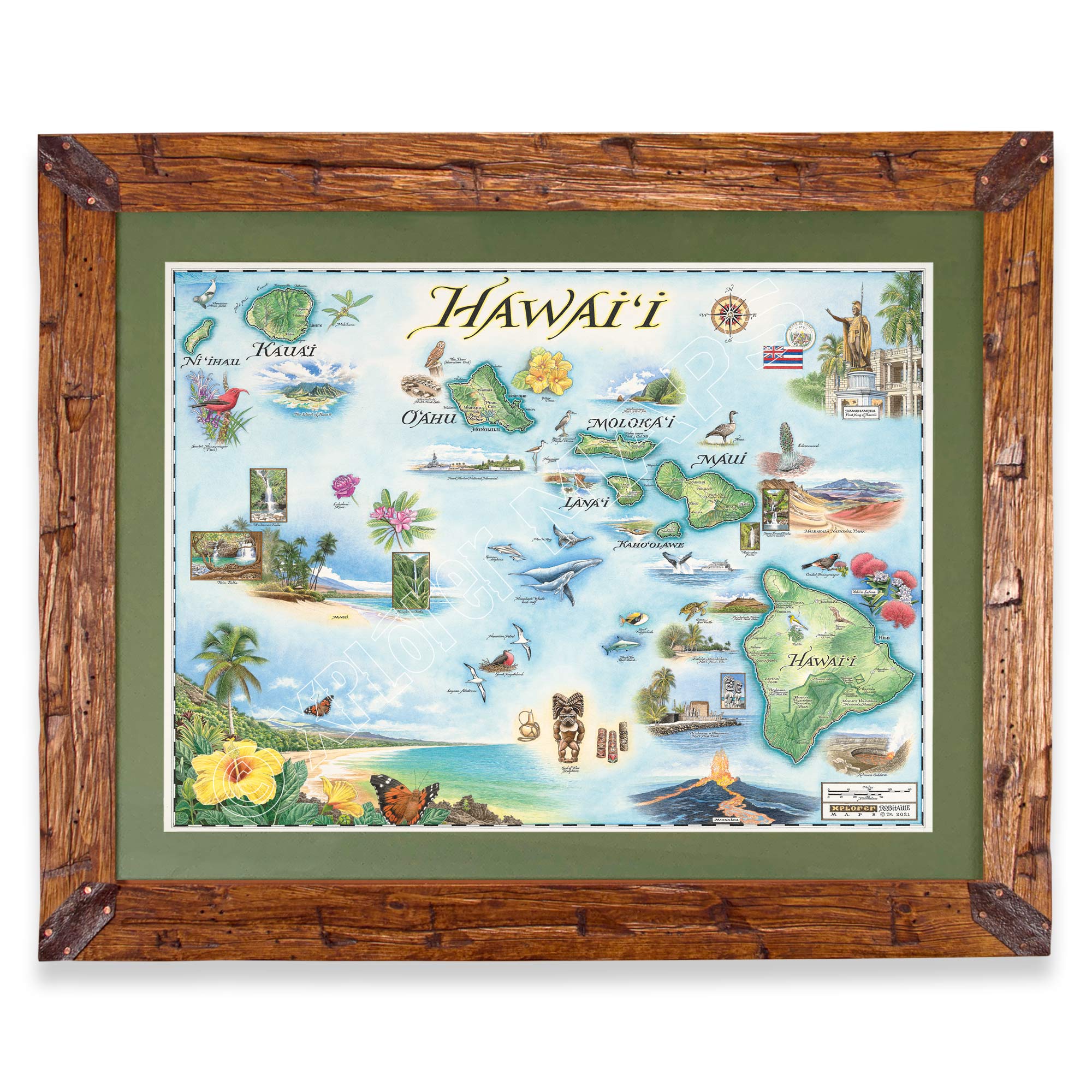 Hawai'i framed map on white back