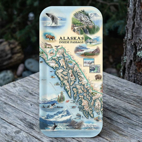 Small Serving Tray with a map of Alaska's Inside Passage design on a wooden surface.