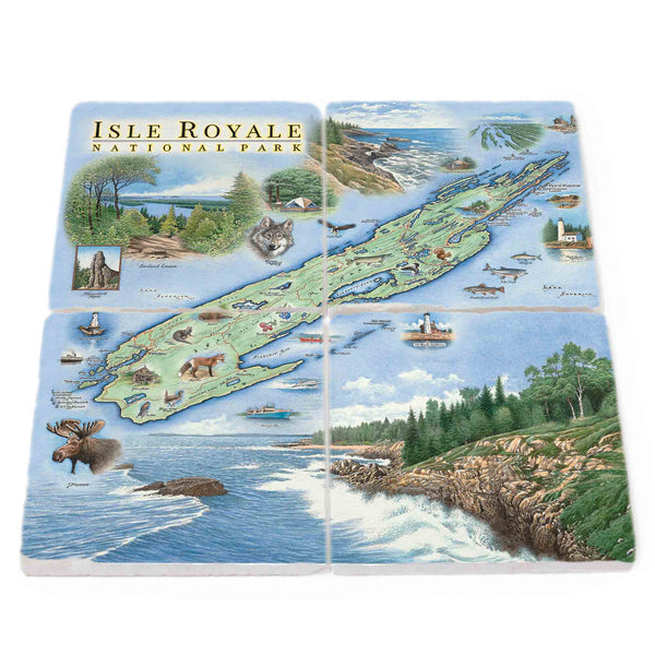 Isle Royale National Park Natural Stone Coasters - Set of 4