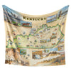 Map of Kentucky with various attractions on a decorative wall hanging.