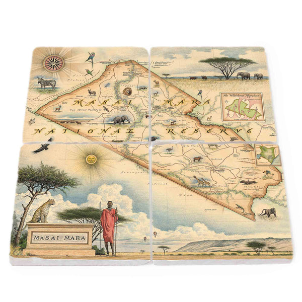 Kenya's Masai Mara National Reserve Natural Stone Coasters - Set of 4