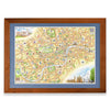 London, England Hand-Drawn Map. The print is framed in Montana's Flathead Lake Larch with a blue mat.
