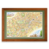 London, England Hand-Drawn Map. The print is framed in Montana's Flathead Lake Larch with a green mat.