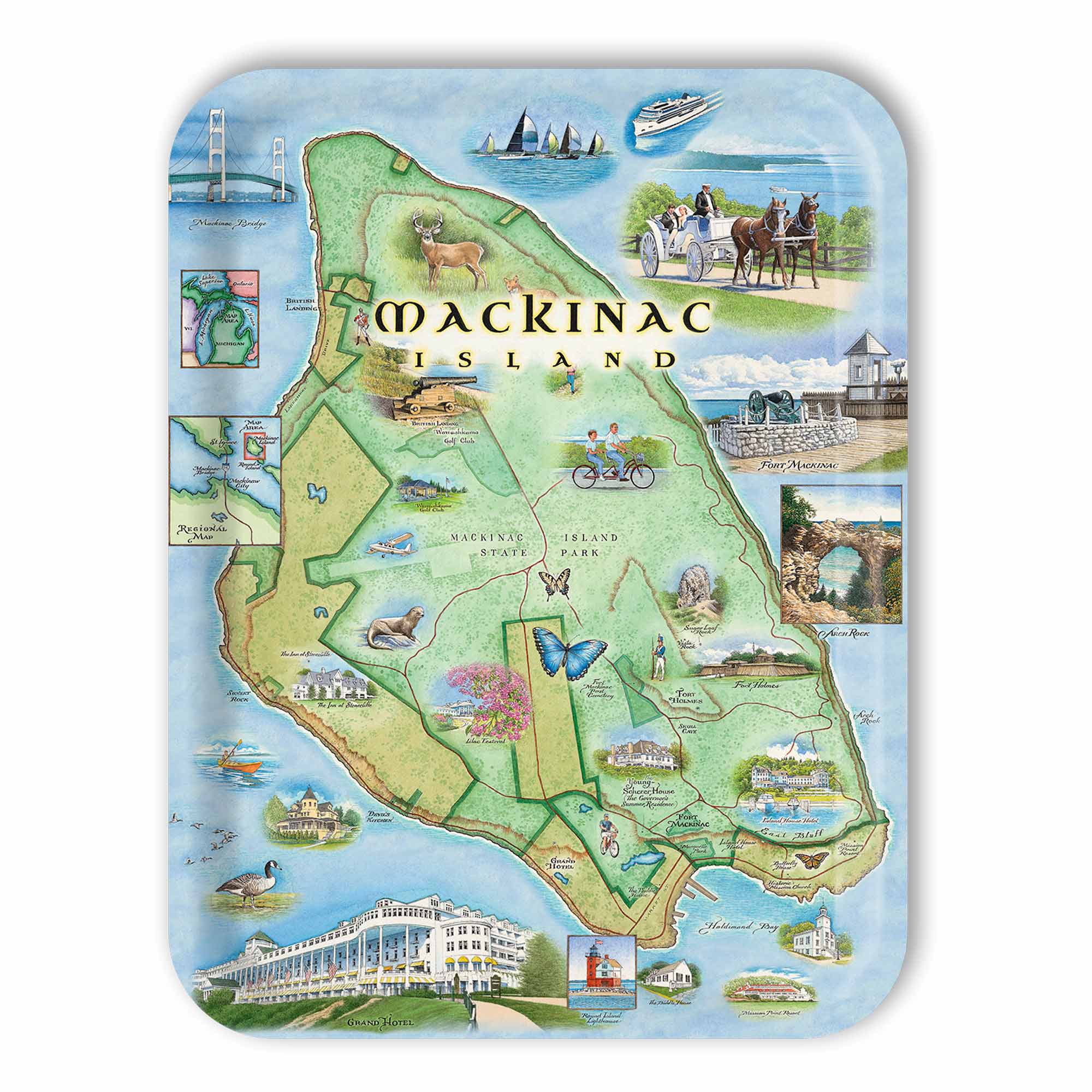 Mackinac Island Map Wood Serving Trays