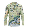 Hoodie with a scenic map design on a white background