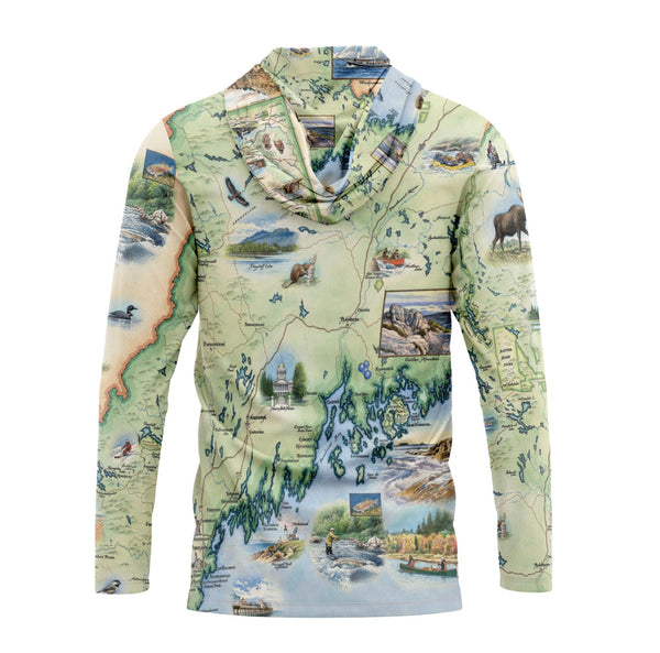 Hoodie with a scenic map design on a white background