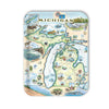 Medium Serving Tray Map of Michigan with various icons and illustrations on a white background