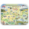 Large Rectangle Serving Tray Map of Missoula, Montana on a decorative tray with various icons and illustrations.