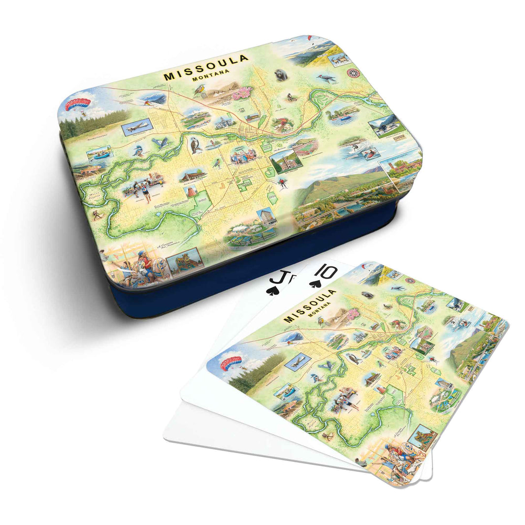 Missoula, Montana Map Official Vegas Playing Cards w/ Metal case