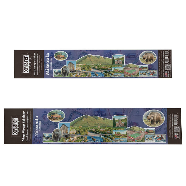 Missoula Map Wrap Stickers Small and large - Featuring Sentinel Mountain, Clark Fork River, Wilma Building, Griz Stadium, Black Bear & More