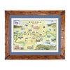 Framed Missoula map with blue mat in a Montana pine-scraped wood frame.