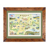 Framed Missoula map with green mat in a Montana pine-scraped wood frame.
