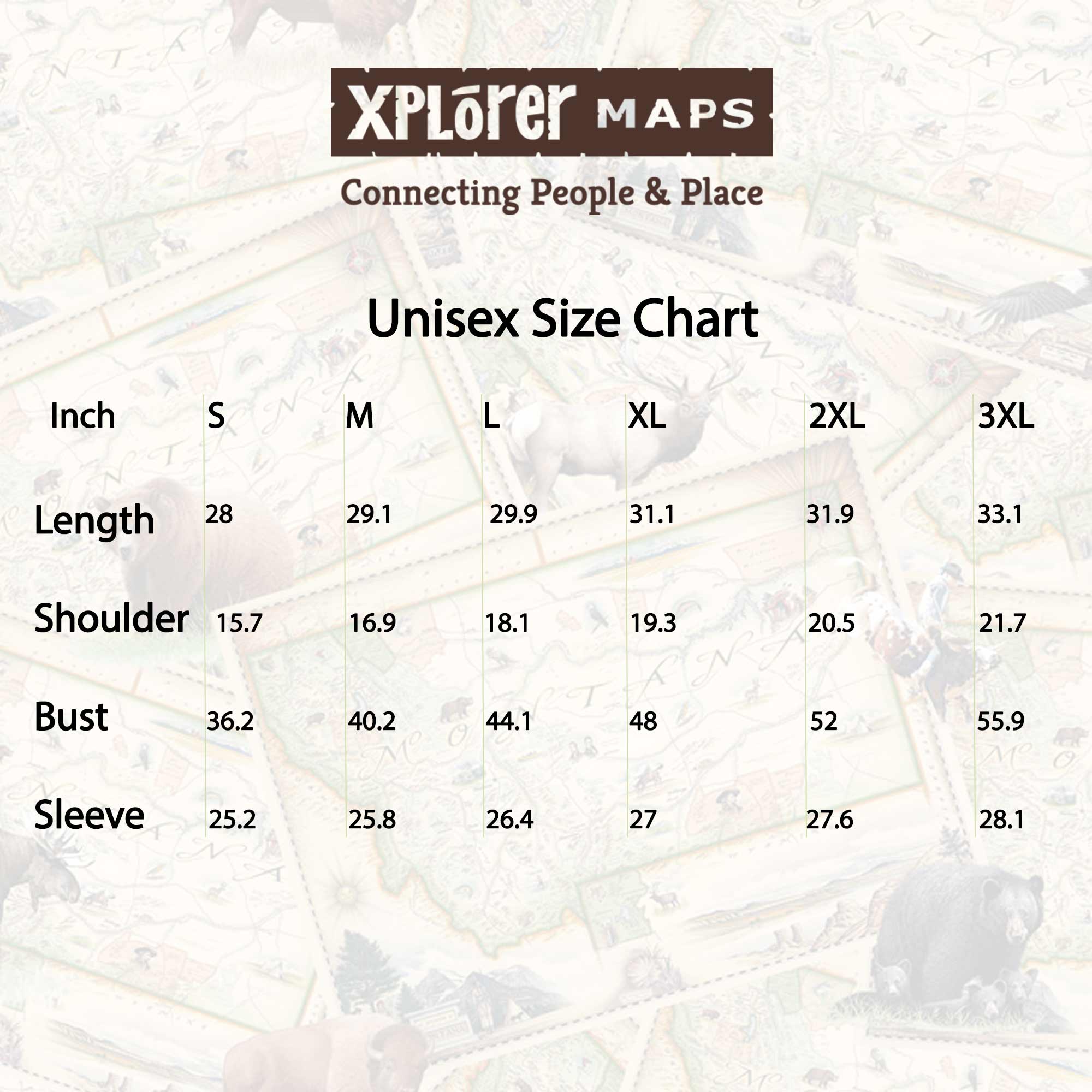 Xplorer Maps unisex size chart 