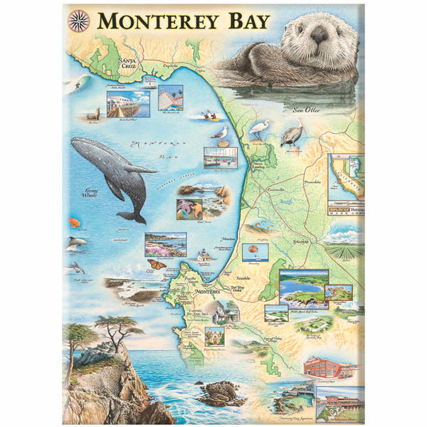 Monterey Bay magnet featuring watercolor artwork by Chris Robitaille, with full magnetic backing. Perfect for any home or office.