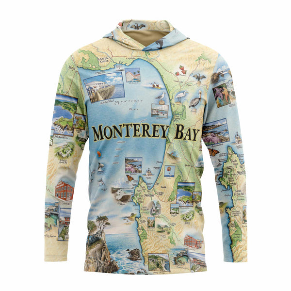 Hoodie with Monterey Bay map design on a white background