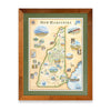 New Hampshire State hand-drawn map. The print is framed in  Montana Flathead Lake Larch with a green mat. 