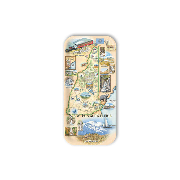 Small Serving Tray Map of New Hampshire with various scenes on a white background