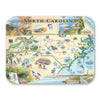 Large Serving Tray Map of North Carolina with various attractions and landmarks on a white background