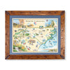 A framed North Carolina map print with a rustic brown wooden frame and a blue mat border, shown against a plain white background.