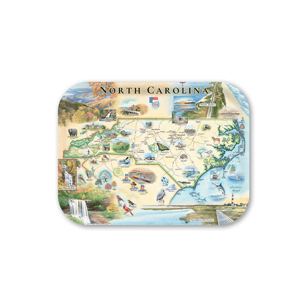 Medium Serving Tray Map of North Carolina on a decorative tray with scenic illustrations.